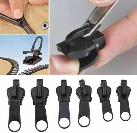 12 Pack Black Zipper Pulls Replacement Kit Universal Zip Slider Teeth Zippers Quick Fix For Jackets And Garments Durable Rust Proof Easy Install For Crafts And Sewing Enthusiasts And Hobbyists shown in different angles.
