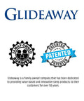 Glideaway logo with family-owned and patented business icons, showcasing dedication to innovative sleep products.
