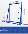 Built Like A Tank Four Tier Cantilever Lumber Storage Rack With Legit Heavy Duty Horizontal Arms And 3500 Pound Capacity, blue steel design, dimensions 49in x 62in.