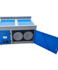 Heavy Duty Metal Working Downdraft Table With Side Suction Plate And Dust Collection Drum For Welding Grind Stations 2.2KW 220V showing perforated top and open drum access.