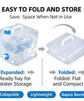 Expanded and folded view of Collapsible 1.3 Gallon Water Container Two Pack BPA Free Camping Water Jug For Outdoors Hiking Backpack Travel Ultra Portable Survival Canteen For On The Go Hydration And Emergency Prep.