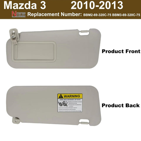 Left Driver Side Sun Visor For Mazda 3 2010 2011 2012 2013 Plug And Play Direct Replacement No Light Beige Interior