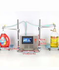 Double Head Automatic Liquid Filling Machine For Bottles with digital meter, stainless body, and dual nozzles, 35 L/min capacity.