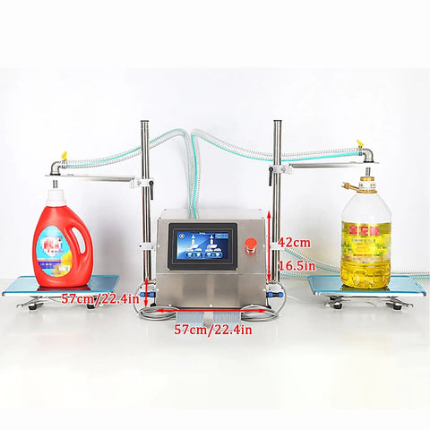 Double Head Automatic Liquid Filling Machine For Bottles with digital meter, stainless body, and dual nozzles, 35 L/min capacity.