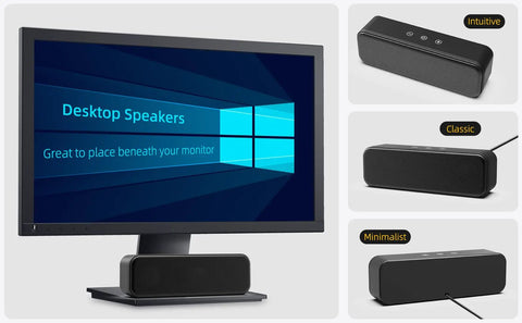 USB Computer Speakers For Desktop And Laptop, Wired Plug In Sound Bar With Beefy Bass, Touch Control, External USB C Adapter