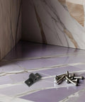 10 Pack Aluminum Profile Corner Brackets For Extrusion Frames Black Mounting Plates on marble floor with screws nearby