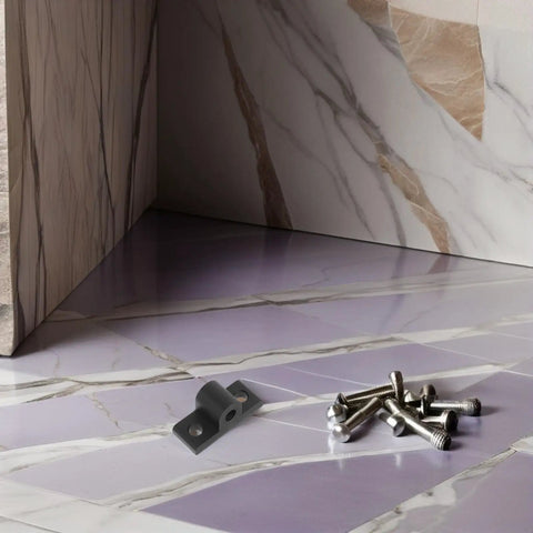 10 Pack Aluminum Profile Corner Brackets For Extrusion Frames Black Mounting Plates on marble floor with screws nearby