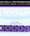 Purple Electrical Tape Ten Pack Waterproof Three Quarter Inch By Sixty Six Feet Industrial Grade UL CSA Listed