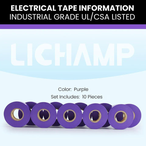 Purple Electrical Tape Ten Pack Waterproof Three Quarter Inch By Sixty Six Feet Industrial Grade UL CSA Listed