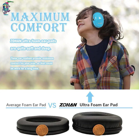 Child wearing Kid Friendly Noise Canceling Headphones For Autism Ear Protection With Cushioned Headband And Soft Padding in Blue