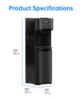 Self Cleaning Bottom Loading Water Cooler Dispenser In Black Stainless Steel With Three Temperature Settings and dimensions