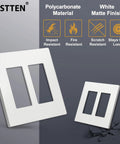 Pack Of Ten Matte White Screwless Two Gang Decor Wall Plates Modern Upgrade For Light Switches Dimmers Usb And Gfci Receptacles Snap On Outlet Covers In Popular Subtle Finish Easy Install Polycarbonate shown with polycarbonate material features