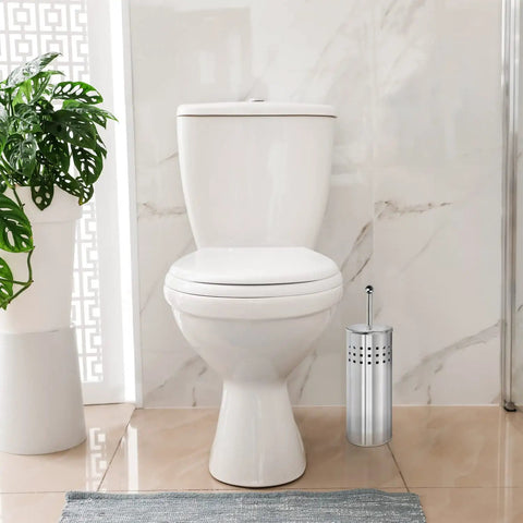 Multi Drain Toilet Plunger With Holder For Bathroom And Bathtub Quick Dry Chrome Finish beside toilet in modern bathroom