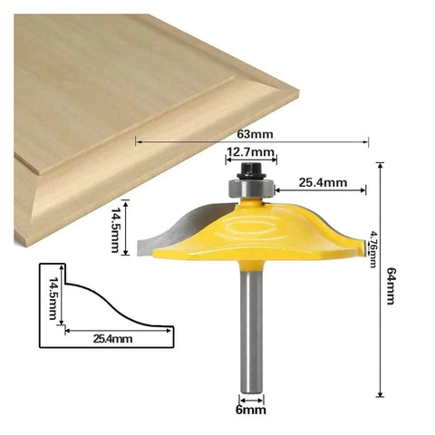 Solid 3-Piece Rail And Stile Router Bit Set With Ogee Door Knife And Tenon Cutter For Precision Cabinet And Furniture Work Using Pro Quality Bits, showing an ogee bit and wood profile dimensions.