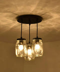 Three Light Mason Jar Pendant Lights For Kitchen Island Farmhouse Chandelier Ceiling Mount Black Rustic Hanging Lighting