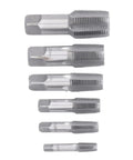 NPT Tap Set Six Piece Carbon Steel Pipe Threading Kit For Auto Shop Fixes Includes One Inch, Three Quarter Inch, One Half Inch, Three Eighth Inch, One Quarter Inch, One Eighth Inch Taps For Clean Starts, Precise Threads And Dependable Threading.