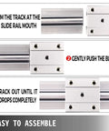 Installation steps showing Heavy Duty Linear Rail Kit With 200mm Rails And SBR12UU Slider Blocks End Stops For CNC Routers And 3D Printers