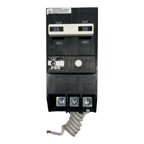 BRN230GF GFCI Circuit Breaker With Ground Fault Protection Pigtail Neutral 30 Amp 10 KAIC Two Pole 120 And 240 Volt Heavy Duty Upgrade For Home And Shop Panels, front view