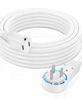 15 Foot White Extension Cord With Flat Rotating Plug 360 Degree Swivel Power Cord Single Outlet Indoor Use 16 Gauge 3 Prong Grounded Wire UL Listed