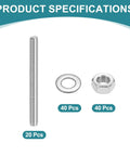 20 Pack M4 40mm Fully Threaded Rods Stainless Steel Right Hand Threads Includes Nuts And Flat Washers For Clamps Hangers And U Bolts