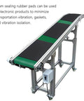 Conveyor with self adhesive neoprene foam sheets for vibration dampening and sealing on machinery, showing protective covering