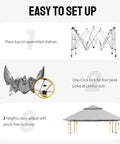 13x13 Pop Up Gazebo Canopy Tent For Backyard And Patio easy setup process, foldable frame and canopy, shown in three steps.