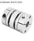 Front view of clamp-tight motor shaft coupling, 8mmx10mm, aluminum, two-diaphragm