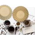 Top view of extra large coffee filters for 12 to 16 cup makers, mega wide 9.75 inch basket, anti ground design, cupcake style.