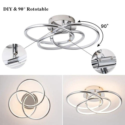 Silver LED Ceiling Light Flush Mount With Dimmable 3000K To 6000K Range Modern Close To Ceiling Fixture demonstrating rotation feature