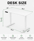 Built Like A Tank 55 Inch White Electric Standing Desk With Height Adjustable Reinforced Frame. Dimensions shown are 55.1" x 24".