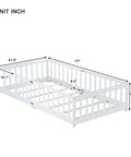 Twin Size Floor Bed With Heavy Duty Plywood Slats And Safe Guardrails Zero Box Spring Hassle Game Changer Sleep Setup dimensions in white.
