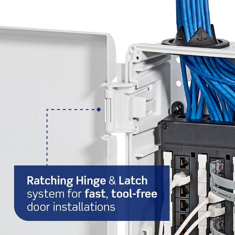 Ratcheting hinge of 14 Inch Wireless Structured Media Center Enclosure White No-Fuss With WiFi Transparent Design, Tool-Free Door Install