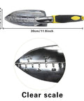 Go To Garden Spade Shovel With Aluminum Alloy Build And Soft Rubber Non Slip Ergonomic Handle, showing blade scale.