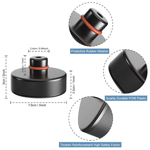 Front view: four-pack BANGTING Tesla lifting jack pads with storage case; rubber puck with protective washer