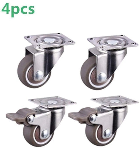 Four Piece Furniture Casters With Soft Rubber Swivel Wheels Features Smooth Rollin Glide And Solid Shock Absorption While Keeping Your Floors Scratch Free During Quick Room Makeovers, showing four casters with metal brackets.