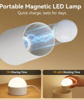 Portable Magnetic LED Lamp charging and in use, features quick charge; ideal for versatile lighting solutions.