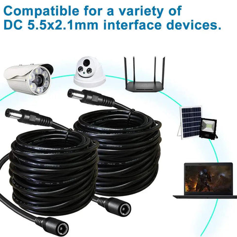 2 Pack 20 Ft DC Power Extension Cord Heavy Duty 5.5 Mm x 2.1 Mm 12V Power Supply Cable for CCTV Cameras and Devices