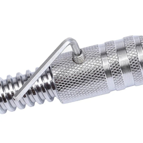 Close-up of silver steel Beefed Up Barbell Connector And Dumbbell Connecting Rod with slip-resistant texture for home gym use