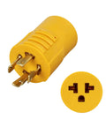 No Sweat Setup Nema L14 30P To 5 15 And 6 15 Generator Adapter Plug showing 4 prong locking male connector in yellow.