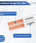 Close-up of 22 AWG 2 Pin Universal Garage Door Wire, showcasing copper core and PVC insulation, part of 100 ft roll for sensors and control stations.