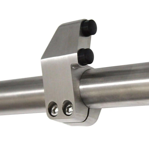 Close-up of Ten Foot Stainless Steel Sliding Barn Door Hardware Kit with Double Track and Top Mounted Rollers component