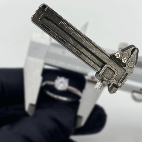 EDC Ready Compact Pocket Vernier Caliper measuring a ring, showing smooth sliding feature for precise jewelry measurement