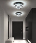 Crystal Chandeliers For Dining Room And Hallway Lighting, Chrome LED Ceiling Light, Semi Flush Mount, Clear Crystal Drops, 9.8 Inch Wide, 6000K Daylight White, Dope Modern Glam Illumination For Indoor Living Spaces