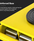 Close-up of yellow base and wheels of Beefy Heavy Duty Machinery Moving Roller Skate Dolly With 360 Degree Swivel Non Slip Tray For Industrial Equipment Transport And Safe Stable Gear Handling Today
