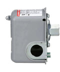 Side view of air pump pressure switch for water pumps with a 30 to 50 PSI setting, shown in grey housing with metal fittings.