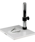 Beefy Heavy Duty Microscope Table Stand With Super Large Cast Steel Base And 12 Inch Pillar For Lab Industrial And Inspection Work Rock Solid Stereo Microscope Support With Extra Wide Base For Maximum Stability, white cast steel base