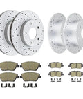 Front and rear drilled and slotted brake rotors and ceramic brake pads kit for Hyundai Sonata and Kia Optima 2011 2015