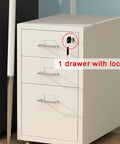Mobile Metal File Cabinet With Lock Three Drawer Rolling Organizer for home office, showing lock mechanism on top drawer.