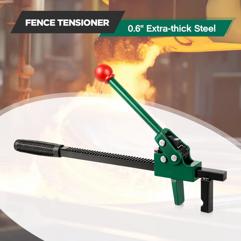 Chain Link Fence Stretcher Tool With Ratcheting Wire Tightener For Easy Tension, 1.7 To 9 Inch Range, Green, side view