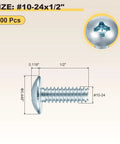 Top Shelf Steel Phillips Head Machine Screws No 10-24 By Half Inch 100 Pack shown with dimensions and details for woodworking.